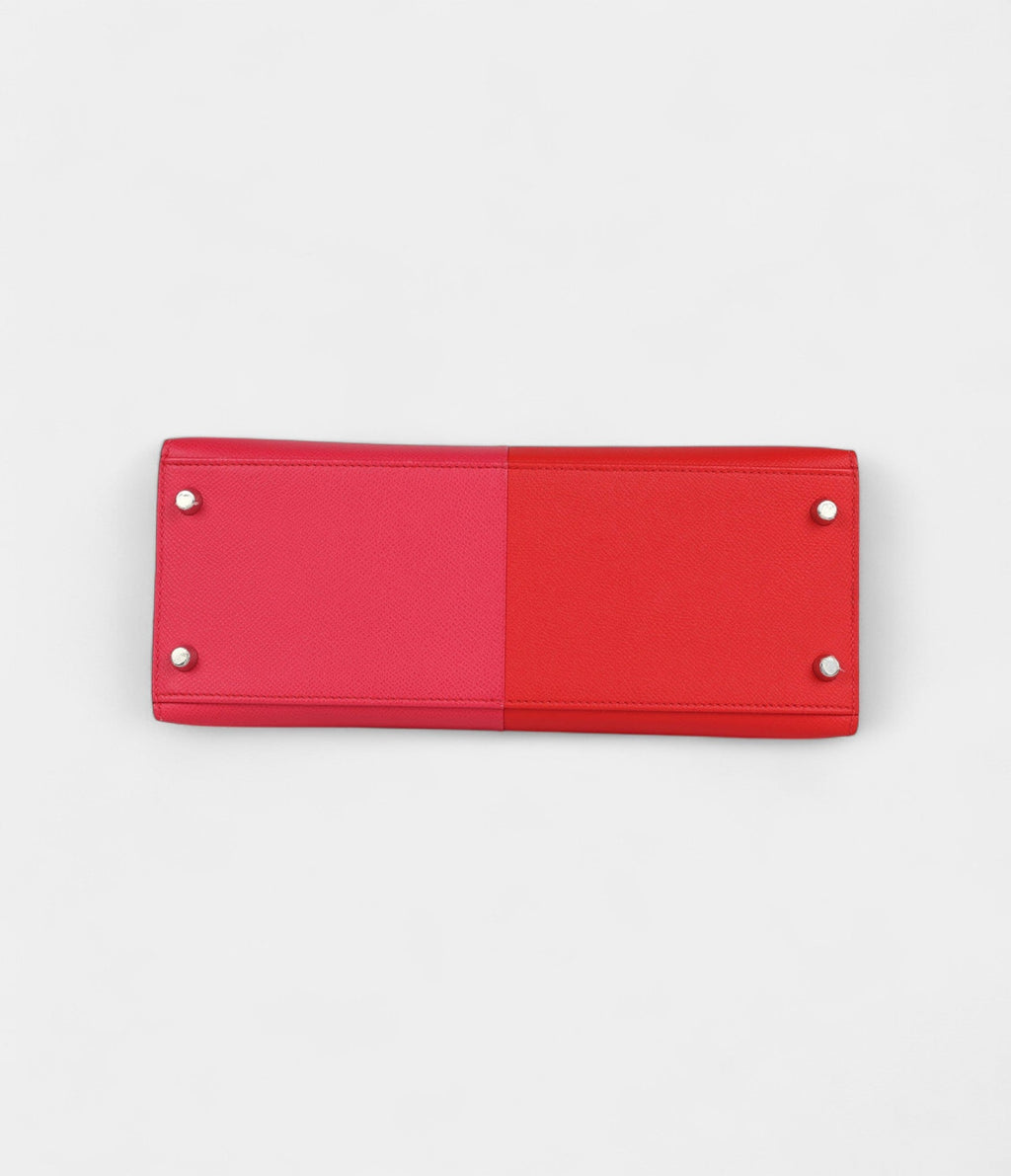 Hermes Kelly 28 Red Heart, Rose Extreme and Zanzibar Blue Epsom Palladium Hardware