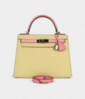Hermes Kelly 28 Rose Confetti and Jaune Poussin Epsom Palladium Hardware