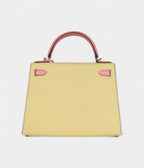 Hermes Kelly 28 Rose Confetti and Jaune Poussin Epsom Palladium Hardware