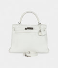 Hermes Kelly 28 White Clemence Palladium Hardware