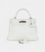 Hermes Kelly 28 White Clemence Palladium Hardware