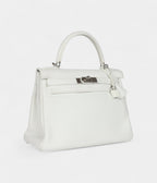 Hermes Kelly 28 White Clemence Palladium Hardware