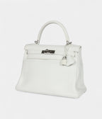 Hermes Kelly 28 White Clemence Palladium Hardware
