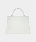 Hermes Kelly 28 White Clemence Palladium Hardware