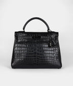 Hermes Kelly 32 Black Matte Niloticus Crocodile Black Hardware