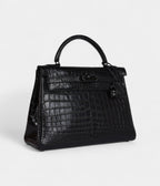 Hermes Kelly 32 Black Matte Niloticus Crocodile Black Hardware