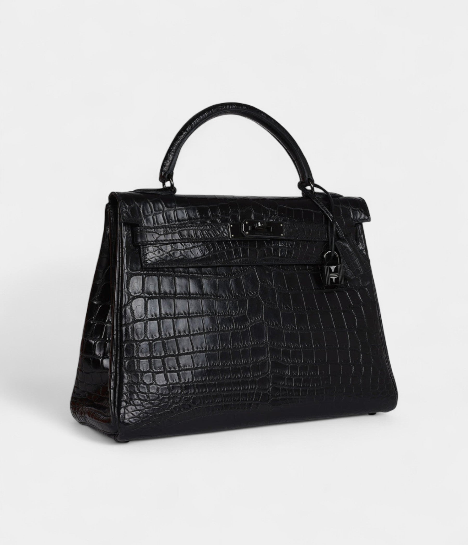 Hermes Kelly 32 Black Matte Niloticus Crocodile Black Hardware