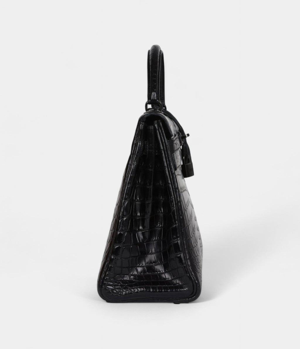 Hermes Kelly 32 Black Matte Niloticus Crocodile Black Hardware