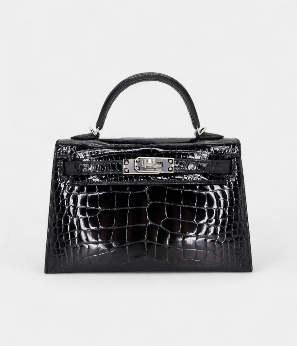 HMKelly II Sellier Mini Black Shiny Alligator Palladium Hardware