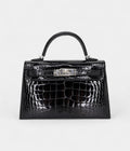 HMKelly II Sellier Mini Black Shiny Alligator Palladium Hardware