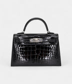 HMKelly II Sellier Mini Black Shiny Alligator Palladium Hardware