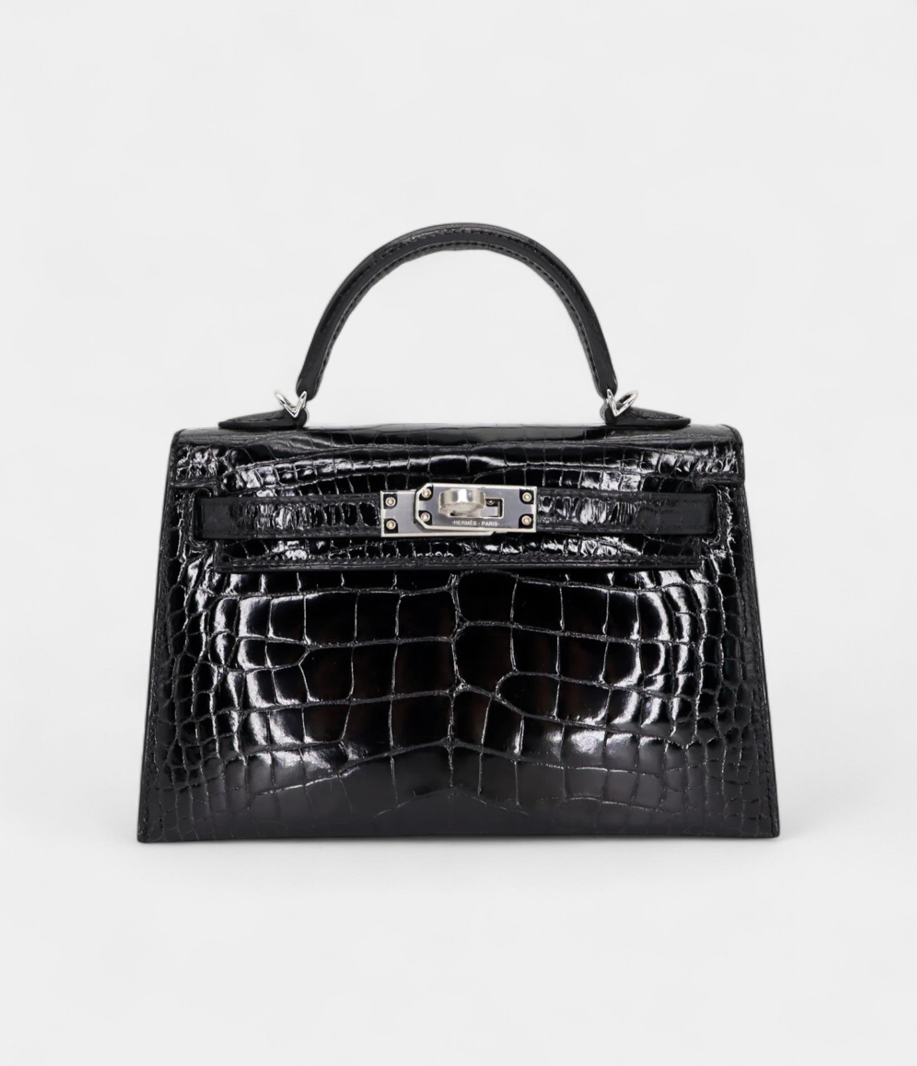 HMKelly II Sellier Mini Black Shiny Alligator Palladium Hardware