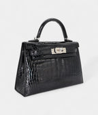 HMKelly II Sellier Mini Black Shiny Alligator Palladium Hardware