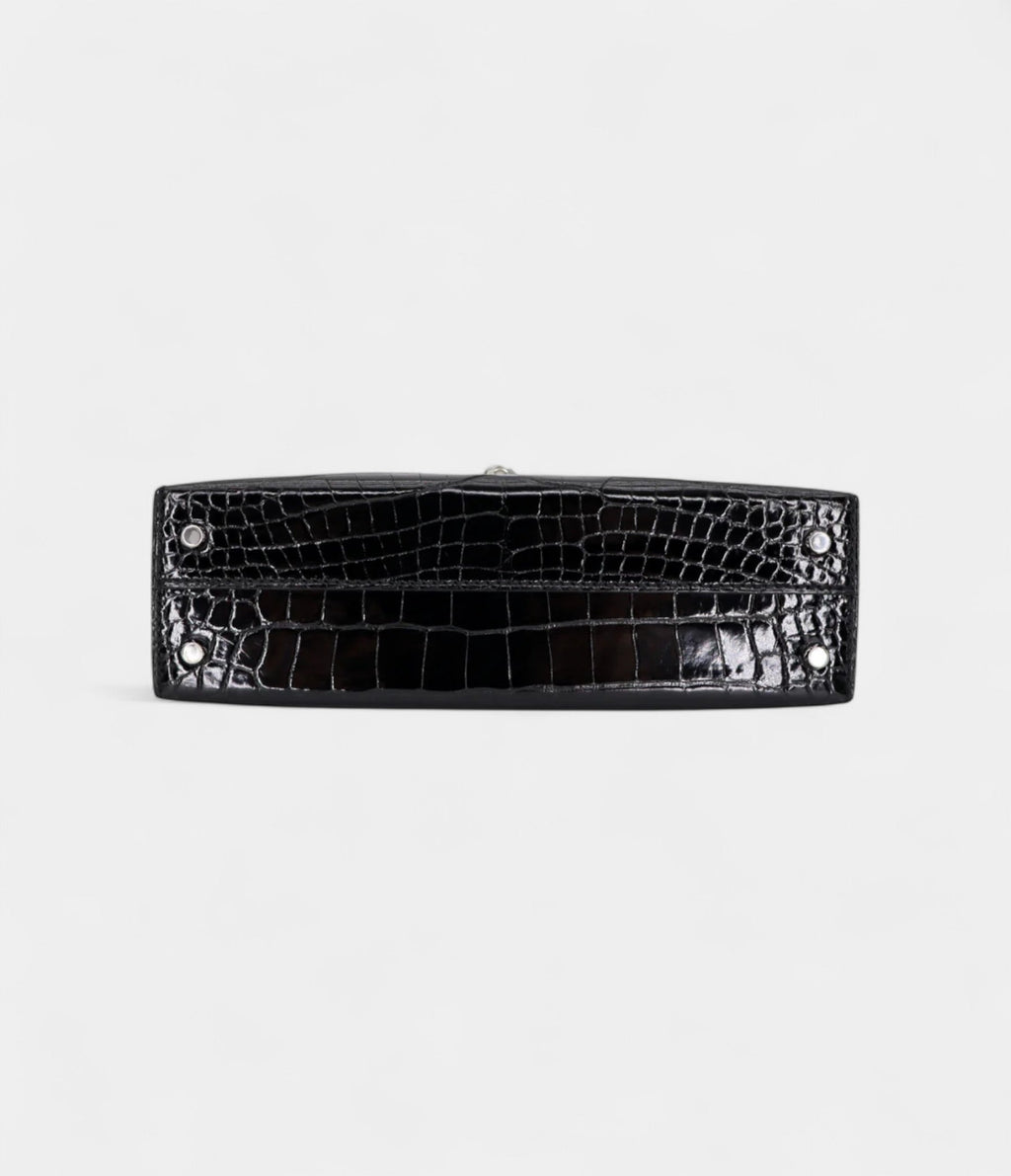 HMKelly II Sellier Mini Black Shiny Alligator Palladium Hardware