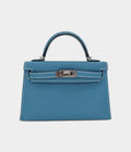 HMKelly II Sellier Mini Bleu Jean Epsom Leather Palladium Hardware