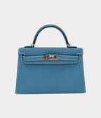 HMKelly II Sellier Mini Bleu Jean Epsom Leather Palladium Hardware