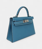 HMKelly II Sellier Mini Bleu Jean Epsom Leather Palladium Hardware