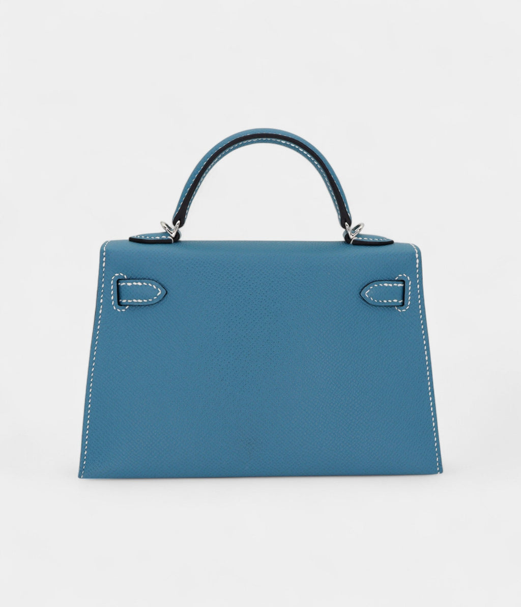 HMKelly II Sellier Mini Bleu Jean Epsom Leather Palladium Hardware