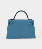 HMKelly II Sellier Mini Bleu Jean Epsom Leather Palladium Hardware