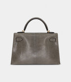 HMKelly II Sellier Mini Gris Fonce Shiny Lizard Gold Hardware