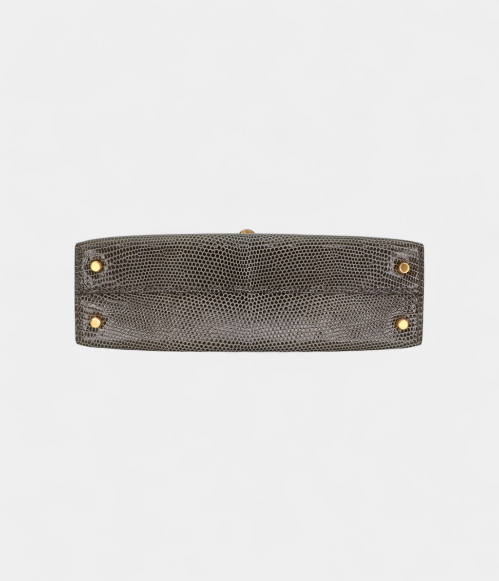 HMKelly II Sellier Mini Gris Fonce Shiny Lizard Gold Hardware