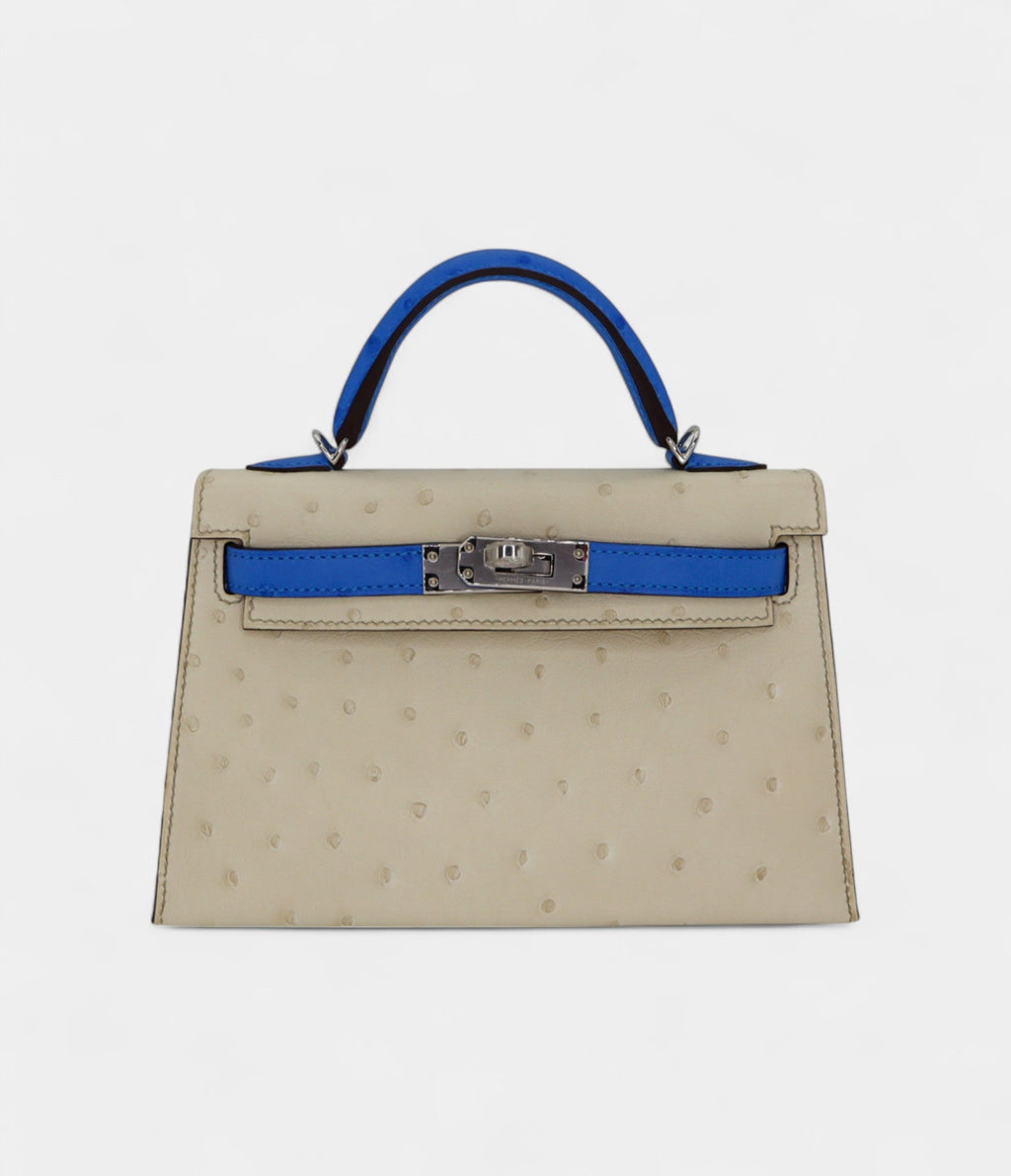 HMKelly II Sellier Mini Beton/Bluette Ostrich Palladium Hardware