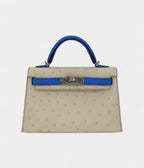 HMKelly II Sellier Mini Beton/Bluette Ostrich Palladium Hardware