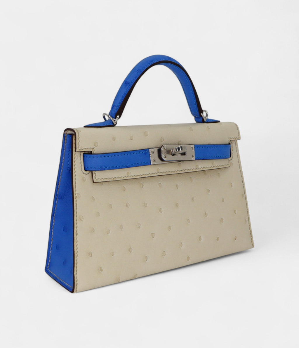 HMKelly II Sellier Mini Beton/Bluette Ostrich Palladium Hardware