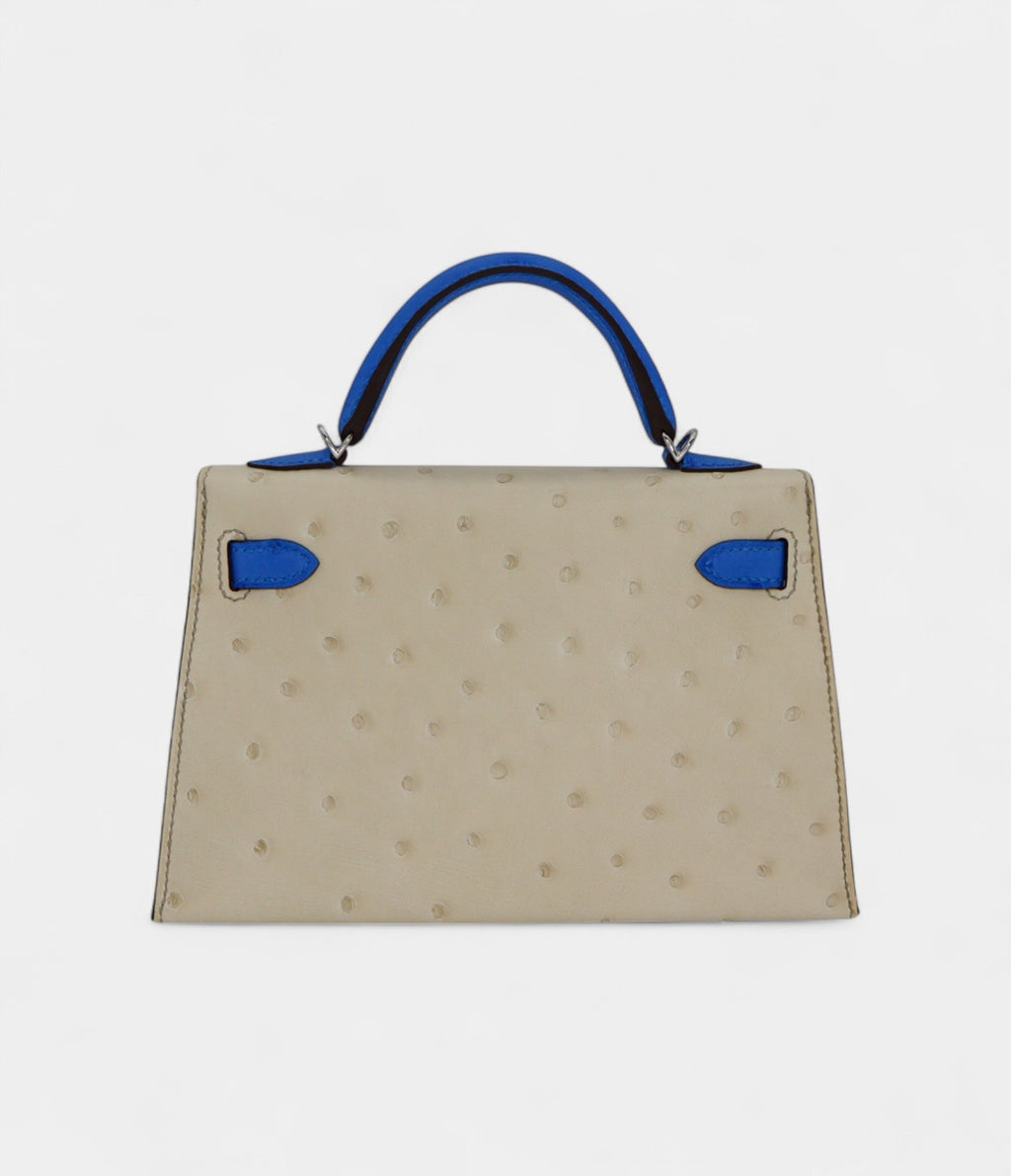 HMKelly II Sellier Mini Beton/Bluette Ostrich Palladium Hardware