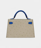 HMKelly II Sellier Mini Beton/Bluette Ostrich Palladium Hardware