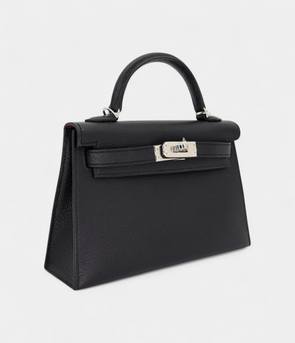 HMKelly II Sellier Mini Black/Rouge H Chevre Leather Palladium Hardware