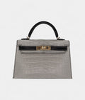 HMKelly II Sellier Mini Gris Perle/Black Matte Alligator Permabrass Hardware