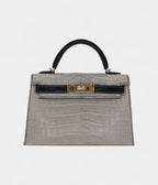 HMKelly II Sellier Mini Gris Perle/Black Matte Alligator Permabrass Hardware
