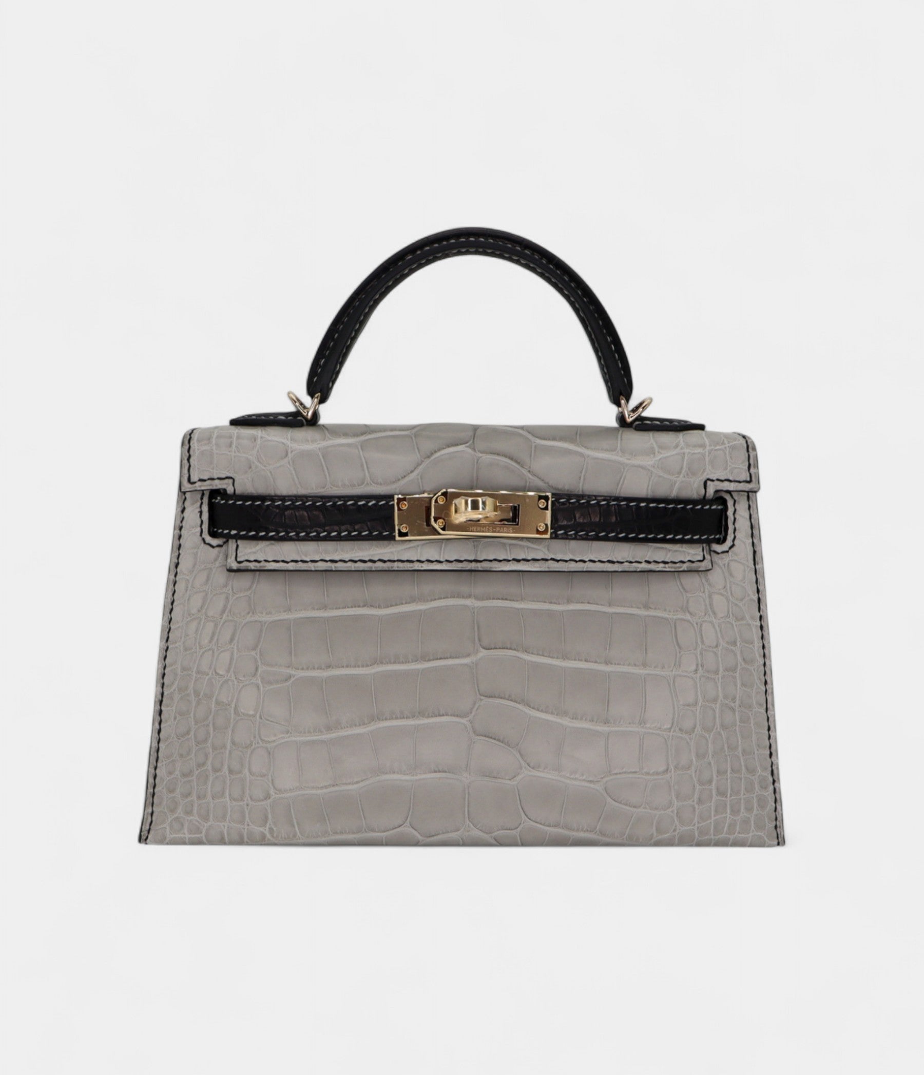 HMKelly II Sellier Mini Gris Perle/Black Matte Alligator Permabrass Hardware