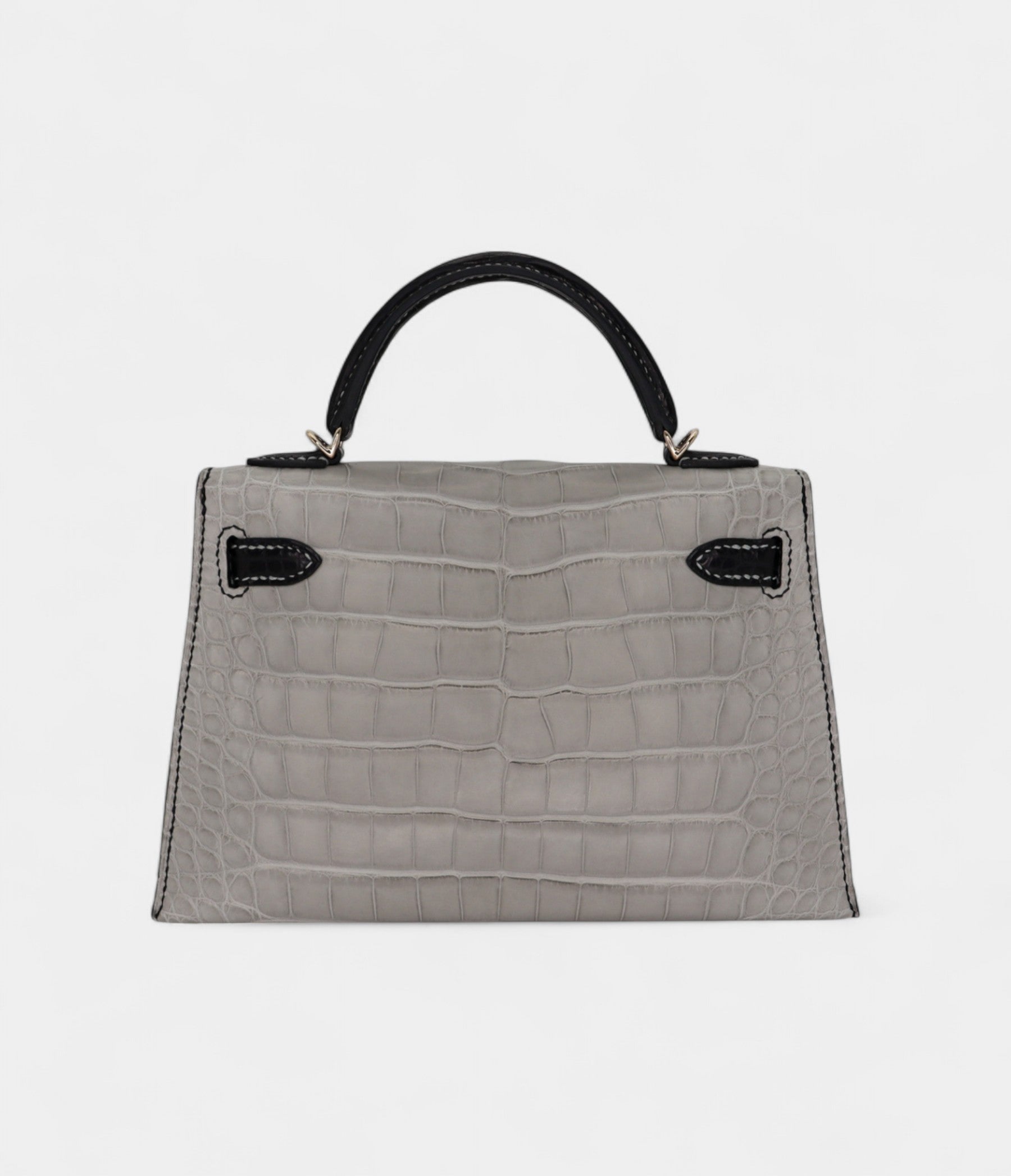 HMKelly II Sellier Mini Gris Perle/Black Matte Alligator Permabrass Hardware