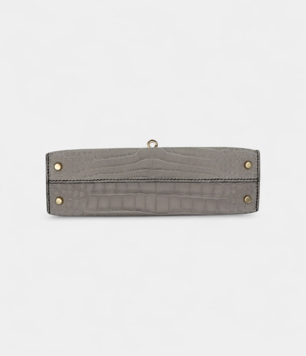 HMKelly II Sellier Mini Gris Perle/Black Matte Alligator Permabrass Hardware