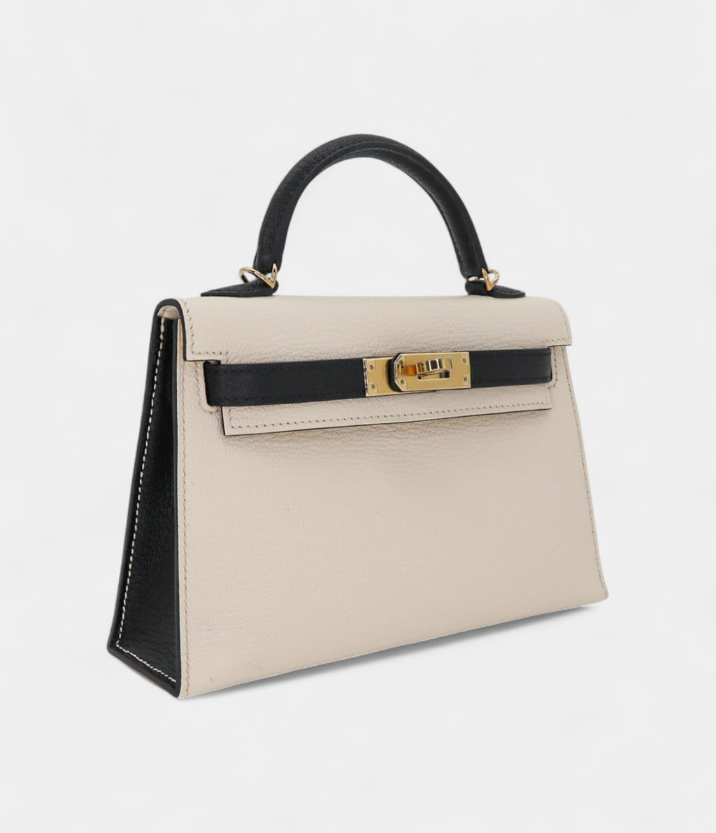 HMKelly II Sellier Mini Nata/Black Chèvre Leather Permabrass Hardware