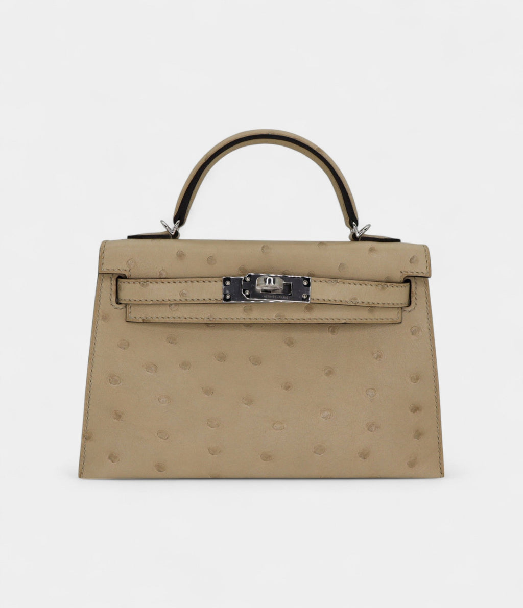 HMKelly II Sellier Mini Parchemin Ostrich Palladium Hardware