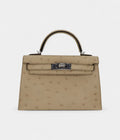 HMKelly II Sellier Mini Parchemin Ostrich Palladium Hardware
