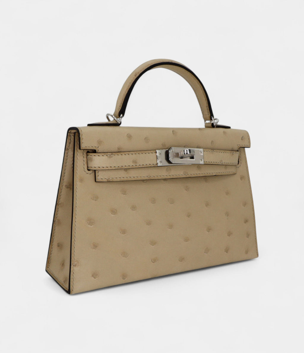 HMKelly II Sellier Mini Parchemin Ostrich Palladium Hardware