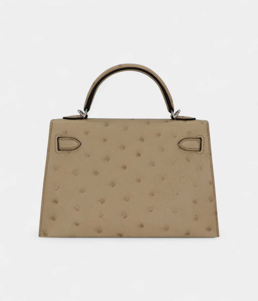 HMKelly II Sellier Mini Parchemin Ostrich Palladium Hardware