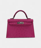 HMKelly II Sellier Mini Rose Poupre Ostrich Palladium Hardware