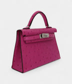 HMKelly II Sellier Mini Rose Poupre Ostrich Palladium Hardware