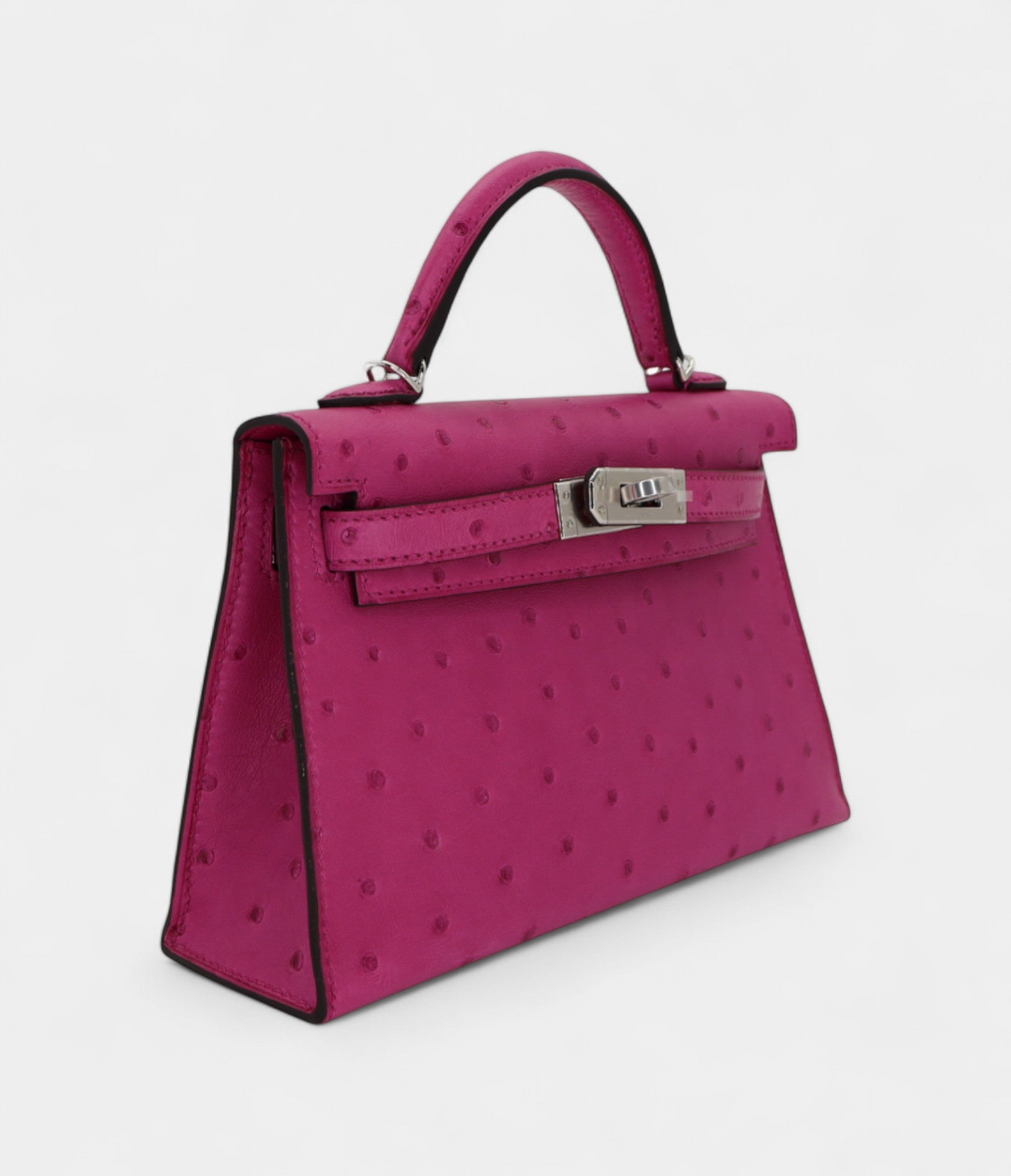 HMKelly II Sellier Mini Rose Poupre Ostrich Palladium Hardware