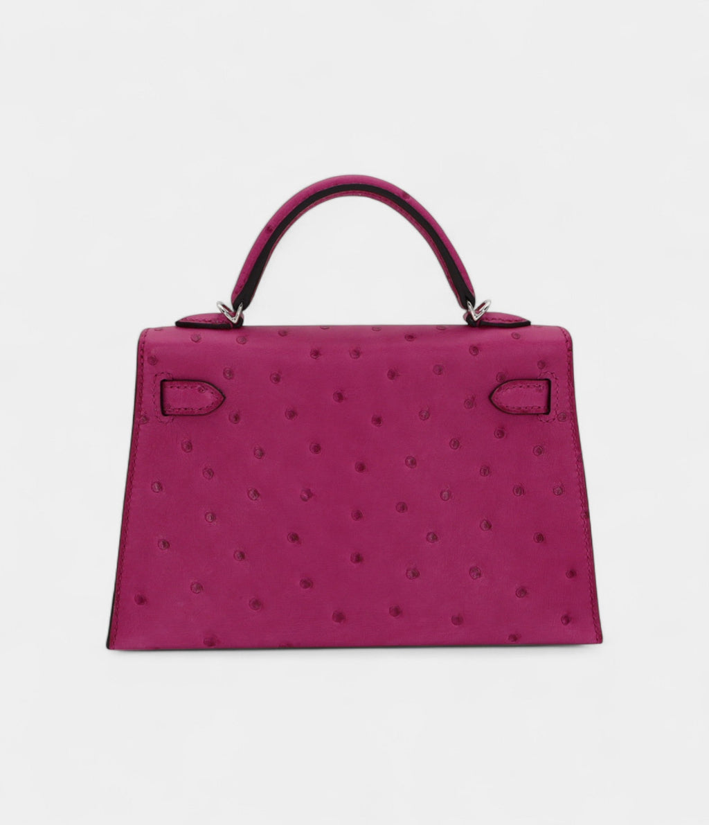 HMKelly II Sellier Mini Rose Poupre Ostrich Palladium Hardware