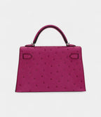HMKelly II Sellier Mini Rose Poupre Ostrich Palladium Hardware