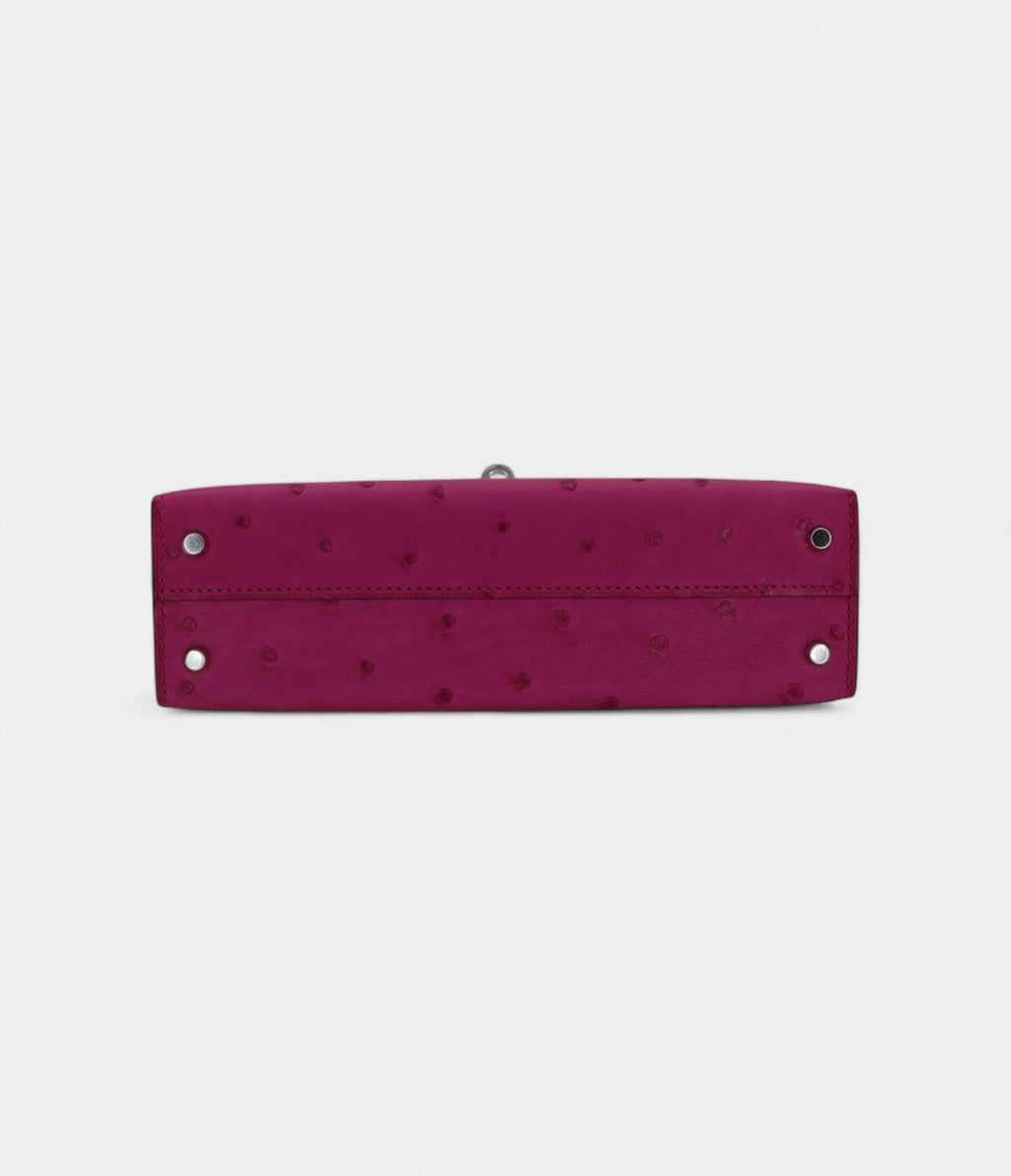 HMKelly II Sellier Mini Rose Poupre Ostrich Palladium Hardware
