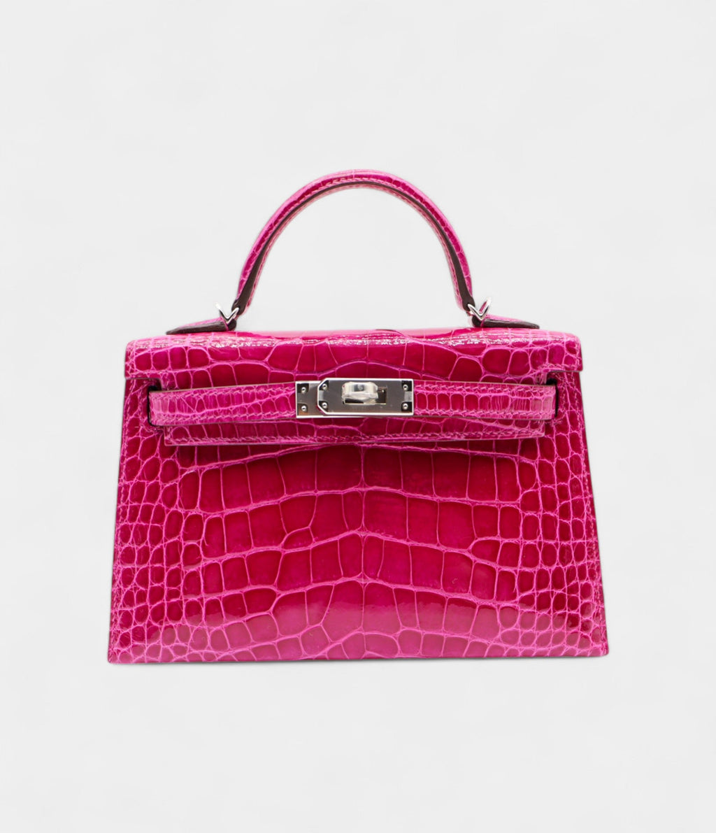HMKelly II Sellier Mini Rose Poupre Shiny Alligator Palladium Hardware