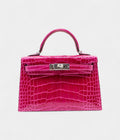 HMKelly II Sellier Mini Rose Poupre Shiny Alligator Palladium Hardware