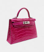 HMKelly II Sellier Mini Rose Poupre Shiny Alligator Palladium Hardware